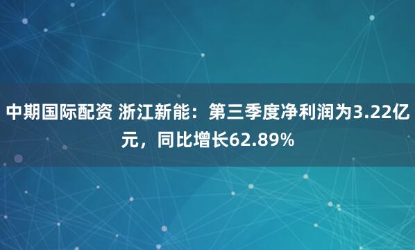 中期国际配资 浙江新能：第三季度净利润为3.22亿元，同比增长62.89%